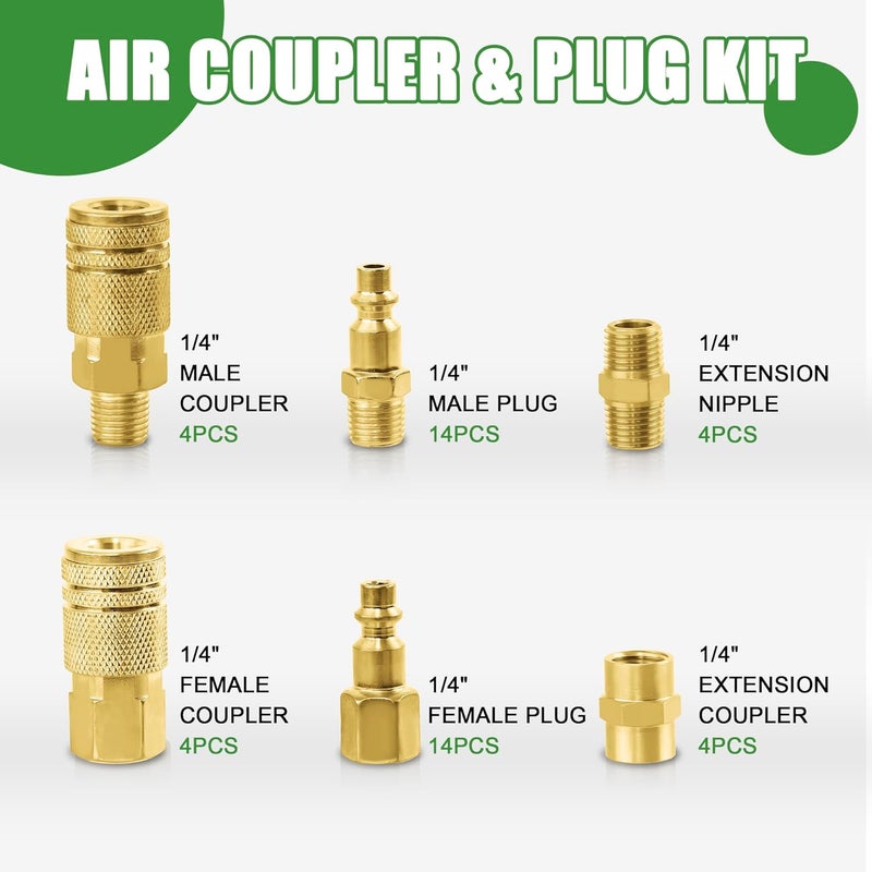 Ailbiuko Air Coupler & Plug Kit,45 Pcs 1/4" NPT Air Tool Fittings Set,Quick Connect Air Hose Fittings Air Compressor Accessories - Image 2